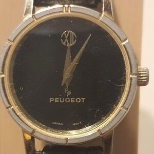 VTG Peugeot Goldtone/Black Leather Women's Watch
